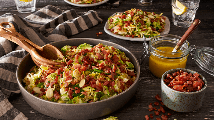 Bacon and Brussels Slaw with Citrus Dressing