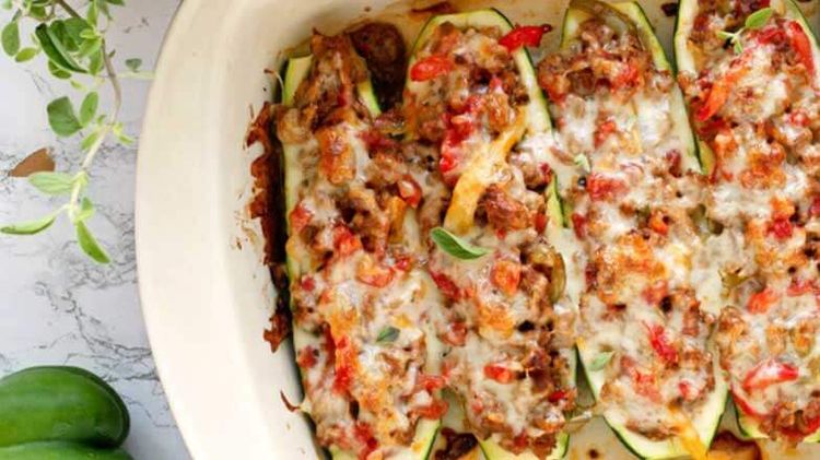 Stuffed Zucchini Boats: Sausage, Pepper, and Onion