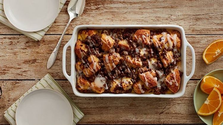 Sausage Cinnamon Roll Breakfast Casserole