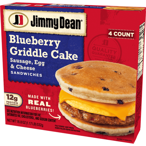 Sausage, Egg and Cheese Blueberry Griddle Cake Sandwiches 